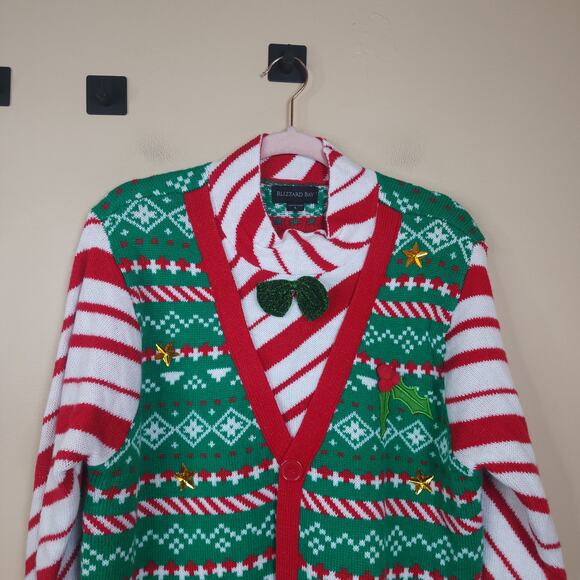 Blizzard Bay Ugly Christmas Sweater Faux Cardigan Size L - Picture 2 of 10